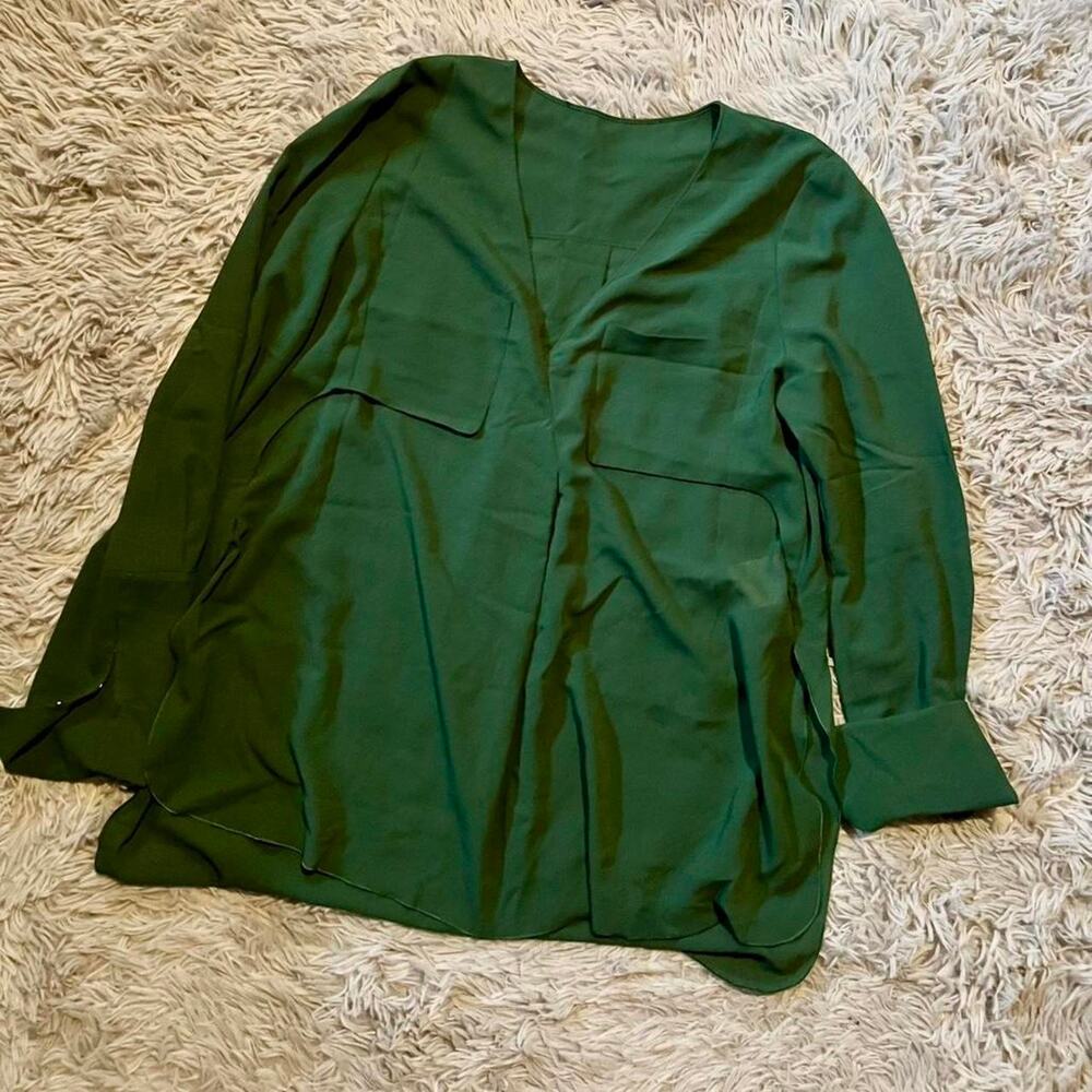 Mossy Green Cottage Core Professional Tailored Lagenlook Pocket Button Up Blouse